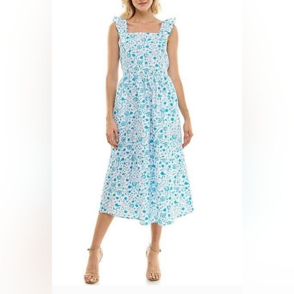 DRAPER JAMES Aqua Plus XXL Floral Maxi Dress Tiers Flutter Strp Smockd Sides